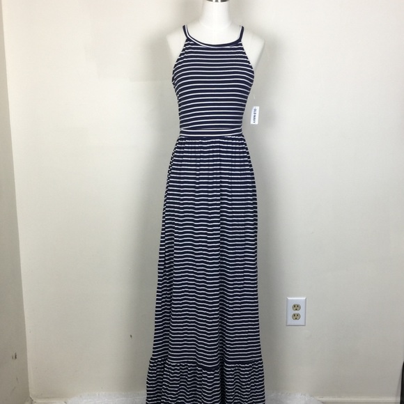 NWT Navy Striped [ TALL ] Ruffle Maxi Dress S & M - Picture 4 of 7